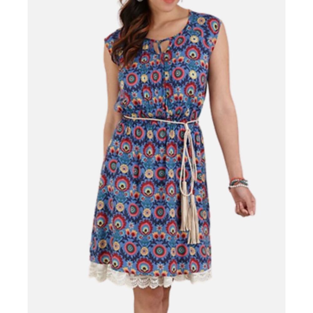 Matilda Jane Splendid Dress Blue Floral Belted‎ Above Knee Women's Small